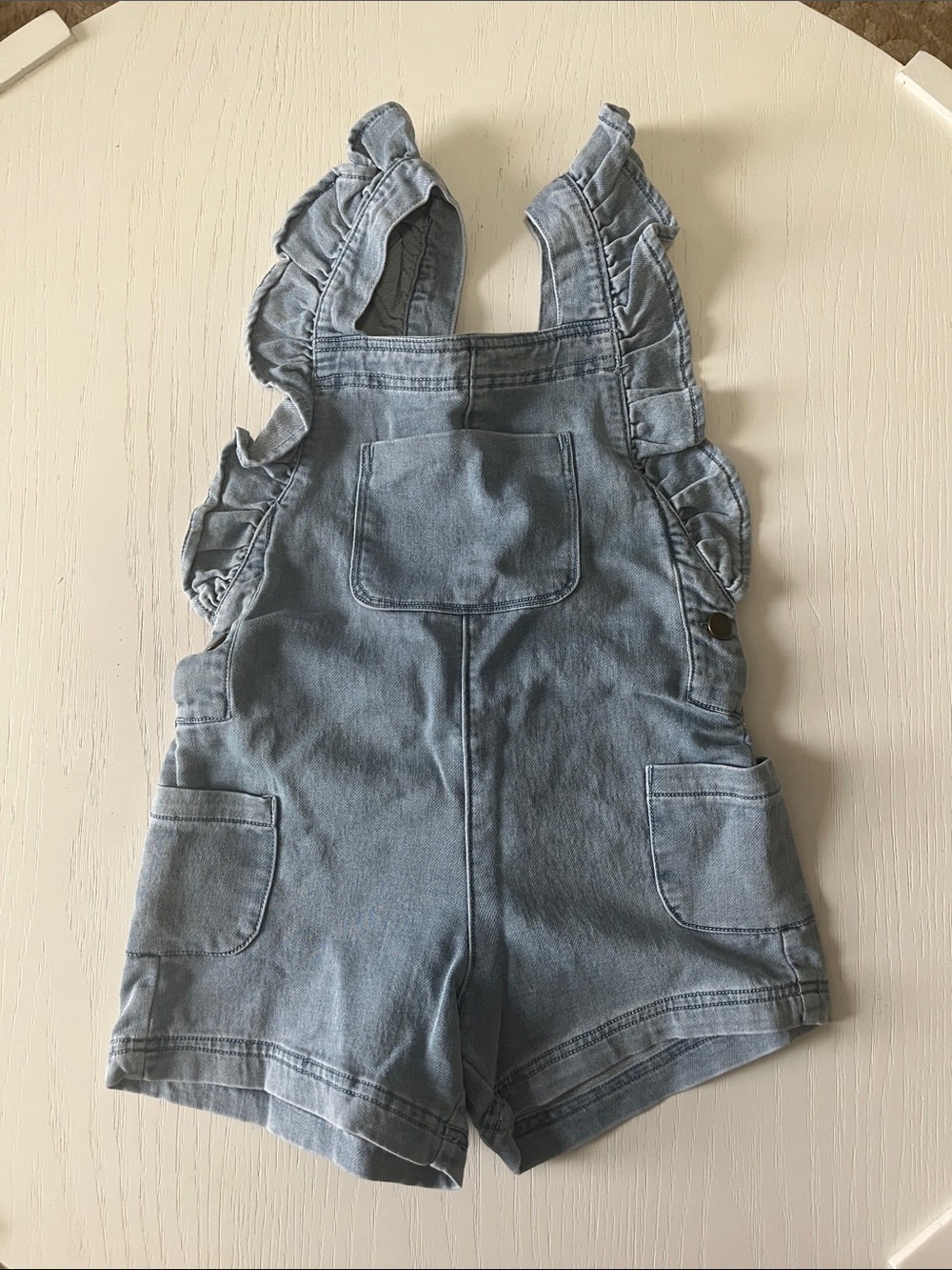 Andy & Evan Light Blue Denim Ruffle Short Overalls